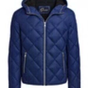 Guess Womens's Blue/Purple Quilted Hooded Puffer Jacket Zipper Regular Size S